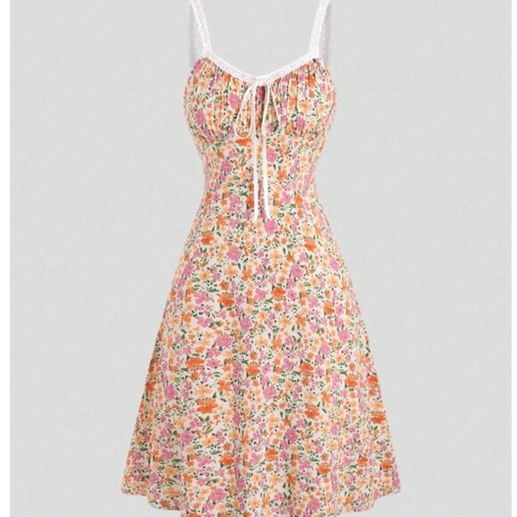 Floral Lace Trim Summer Dress (Size M) - Picture 4 of 14